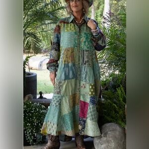 Jaded Gypsy - Patchwork Sunrise Duster - Teal Maxi Dress New